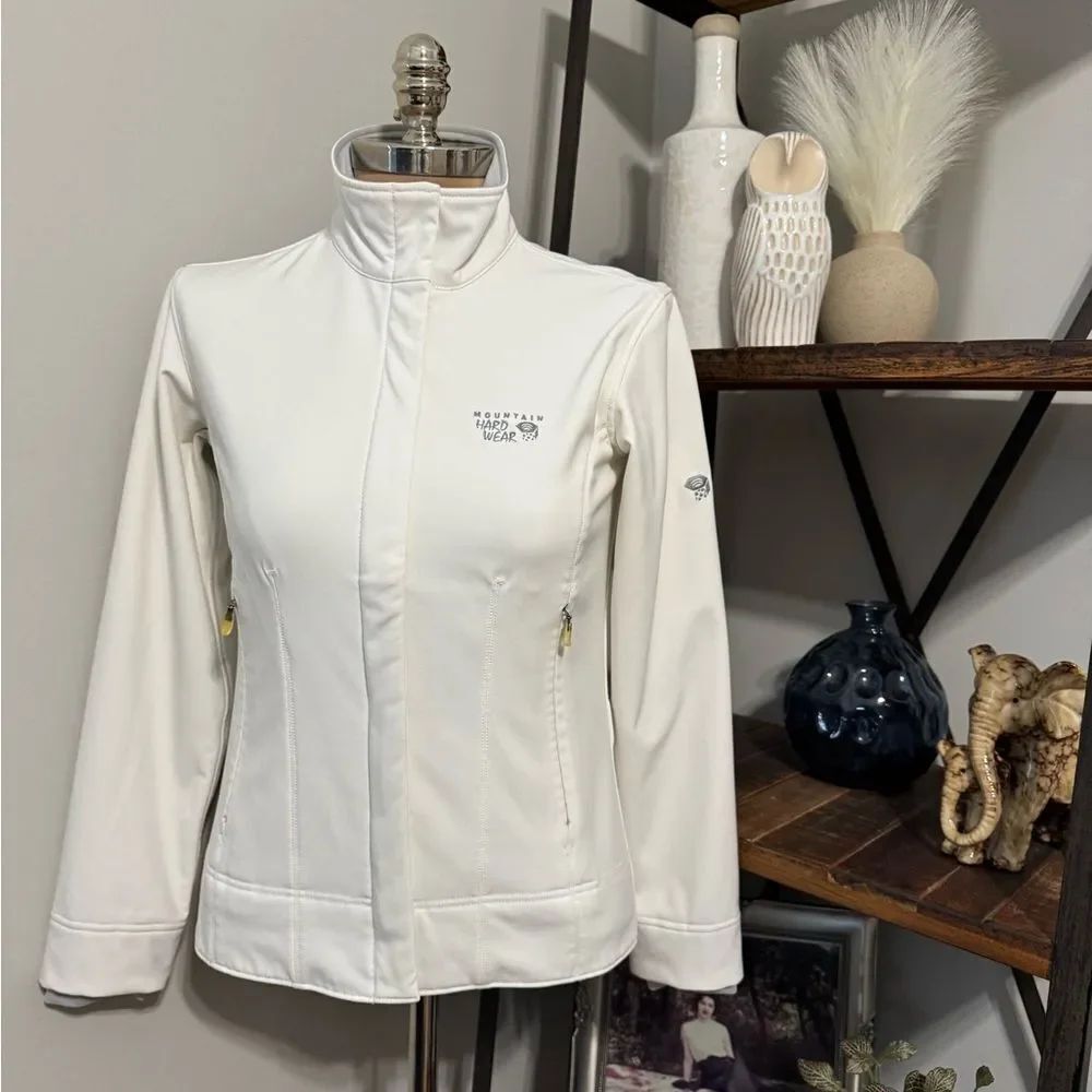 Mountain Hardwear Women's White Softshell Jacket Size SMALL Gray Accents
